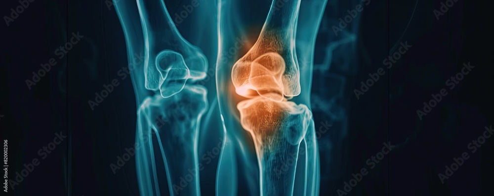 A clear Xray image of a knee joint and vertebrae, carefully crafted for a chiropractic knee pain consultation ad, emphasizing detailed orthopedic evaluation A clear Xray image of a knee joint and vertebrae, carefully crafted for a chiropractic knee pain consultation ad, emphasizing detailed orthopedic evaluation
