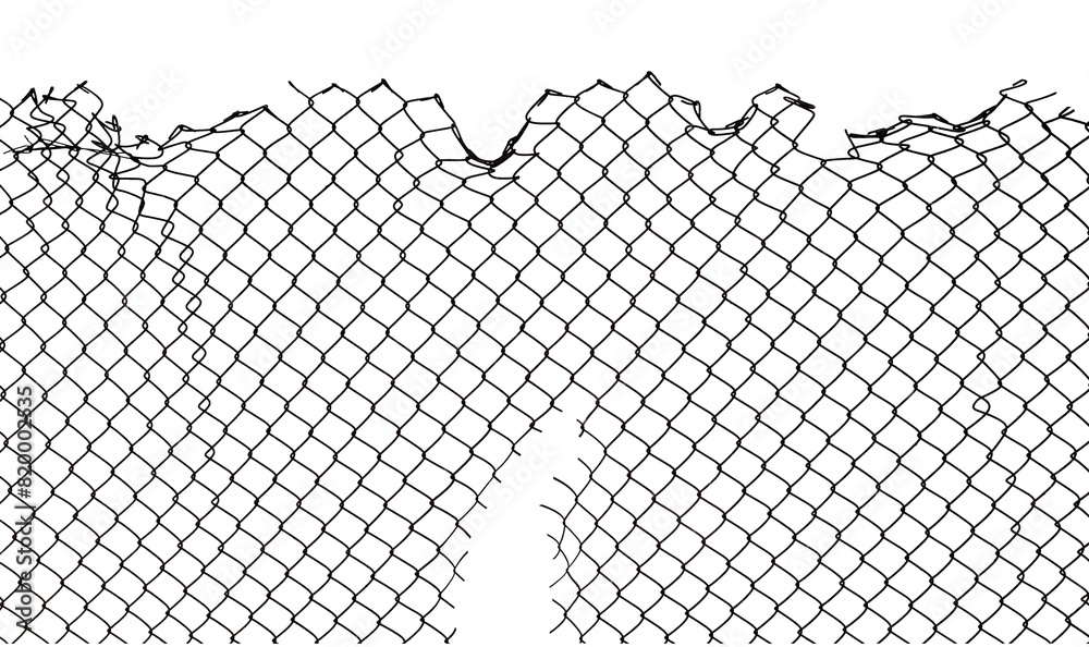 The texture of the metal mesh on a white background. Torn steel, metal mesh with holes The texture of the metal mesh on a white background. Torn steel, metal mesh with holes
