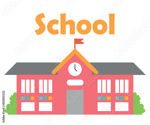 Colourful School school building.Vector illustration isolated on transparent background.