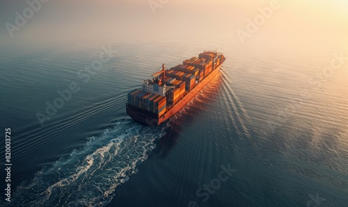 ultra large container vessel at sea. box ship spelled containers hip on a beautiful ocean with lot of containers. photo