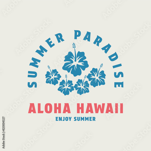 Aloha hawaii logo design with hibiscus design vector concept