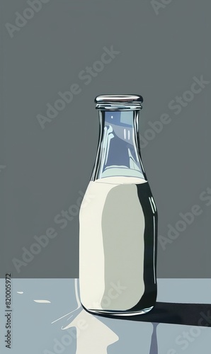Hyperrealistic Vector Illustration of Milk Bottle with Pastel Colors and Strong Lines