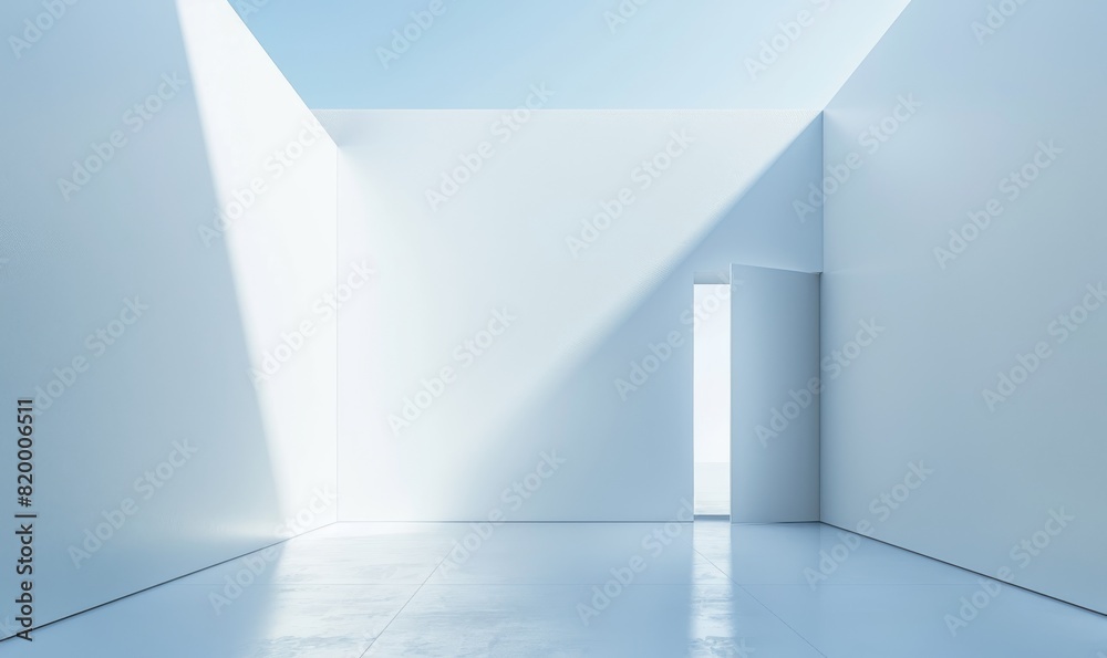 3d rendering of an empty room with white walls and door