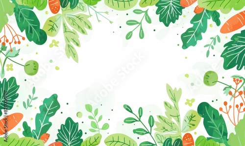 Vibrant flat vector illustration background with green leaves