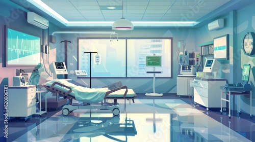 Illustration   smart hospital rooms equipped with IoT devices for patient care