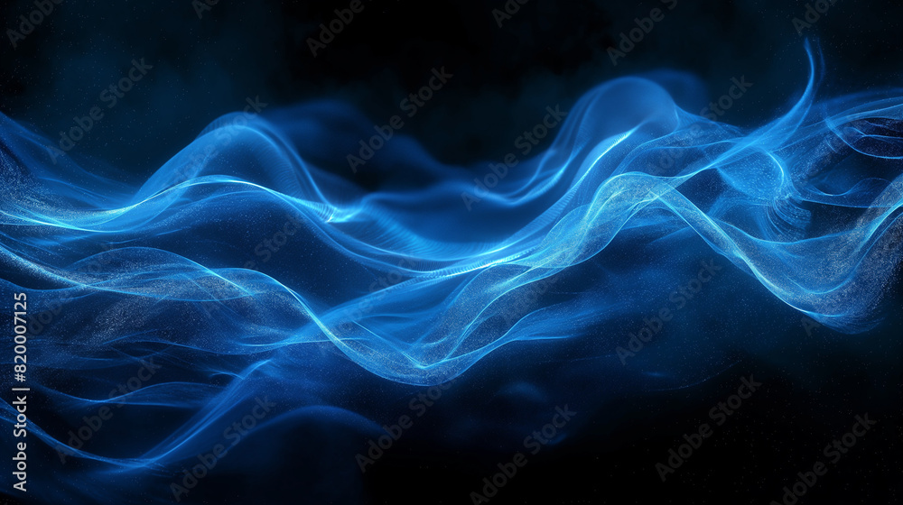 Fototapeta premium Digital generated image of blue glowing fiber splines making turbulence patterns on black background. 