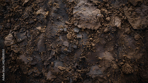 Aerial view of rich  dark clay soil   showing the texture and moisture retention characteristics of the soil