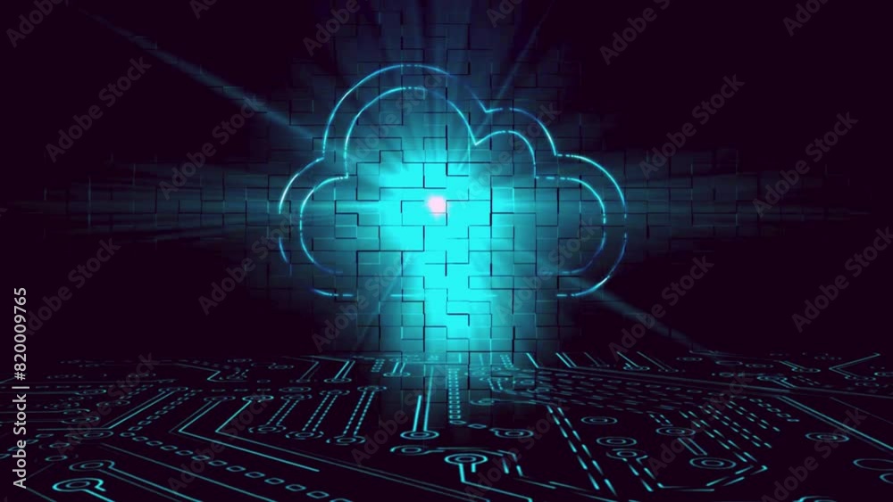 Dark background cloud computing animation