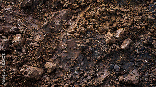 Aerial view of rich, dark clay soil , showing the texture and moisture retention characteristics of the soil