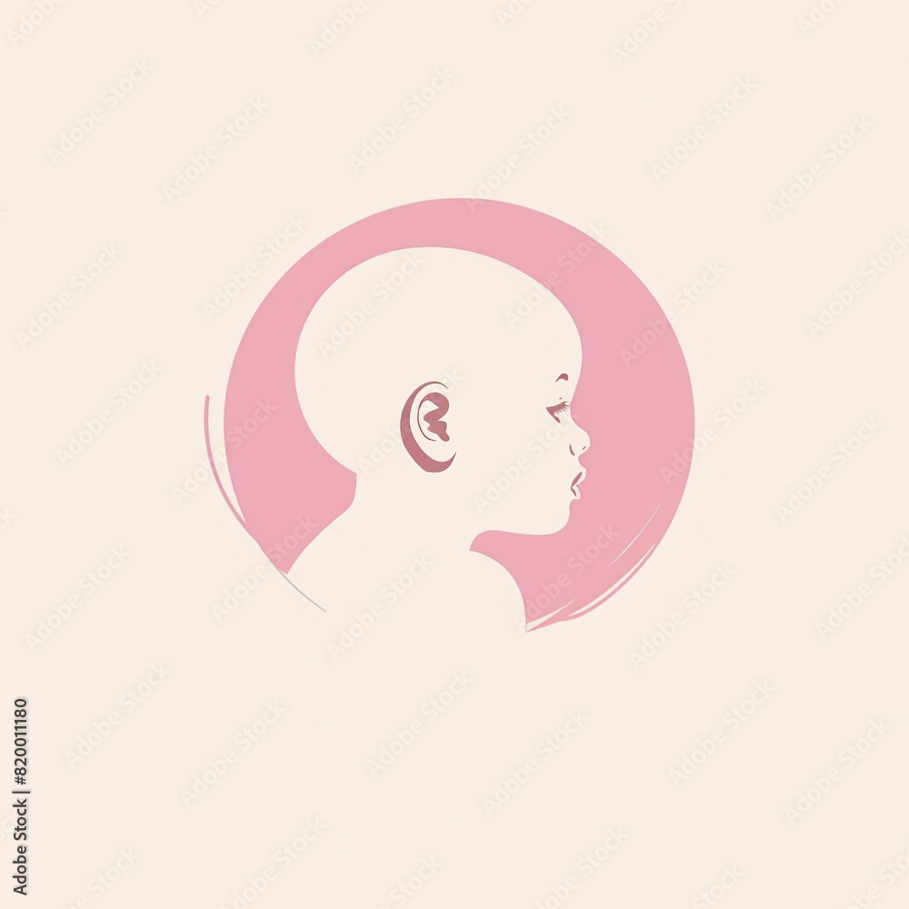 a logo with a baby looking at you, minimalistic, bald, without hair, silhouette, simple, white background, pastel colors. a logo with a baby looking at you, minimalistic, bald, without hair, silhouette, simple, white background, pastel colors.