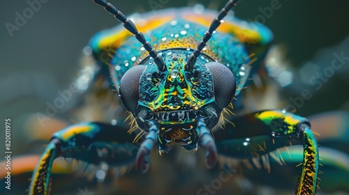 The metallic sheen of a tiger beetle s exoskeleton photo