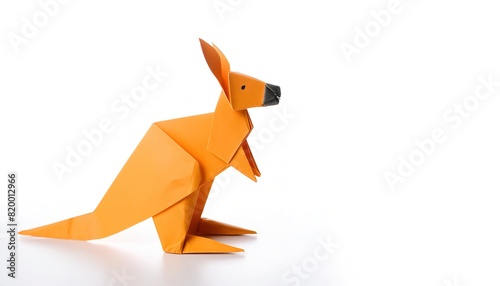 Animal concept origami isolated on white background of an Australian Eastern grey kangaroo - Macropus giganteus , with copy space, simple starter craft for kids photo