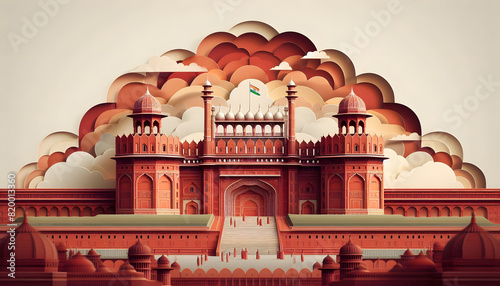 Paper craft of The Red Fort or Lal Qila, a historic fort in Delhi India
