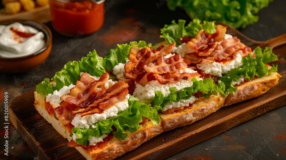 deluxe open sandwiches wwith ricotta creamy goat cheese crispy bacon and lettuce