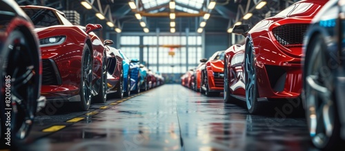 Luxury sports cars displayed in a contemporary showroom featuring highgloss and sleek design. Explore a lineup of highperformance vehicles for automotive enthusiasts and admirers of excellence photo