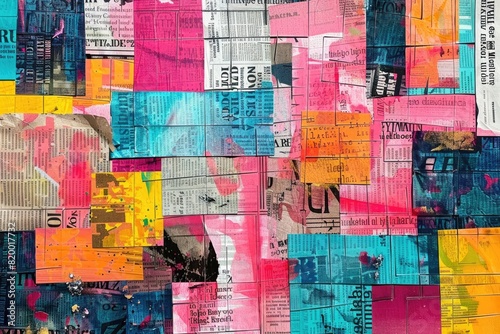 Tcolorful collage made out of newspaper clippings. photo