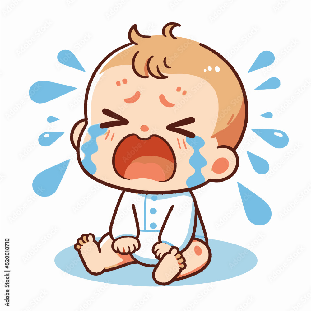 Simple Cartoon Illustration of Cute Baby Boy Crying Simple Cartoon Illustration of Cute Baby Boy Crying