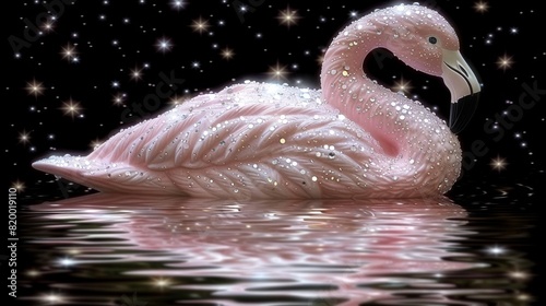 A whimsical portrayal of an astronaut enjoying leisure time on a pink flamingo float amidst the stunning cosmos backdrop