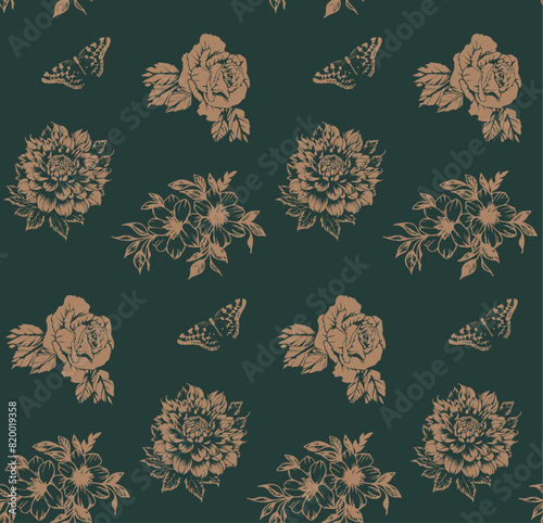 Metalic wallpaper with vintage motifs and luxurious nostalgia and gorgeous texture seamless pattern ready to print