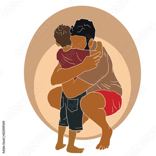 llustration of a Father hugging his Son. Vector