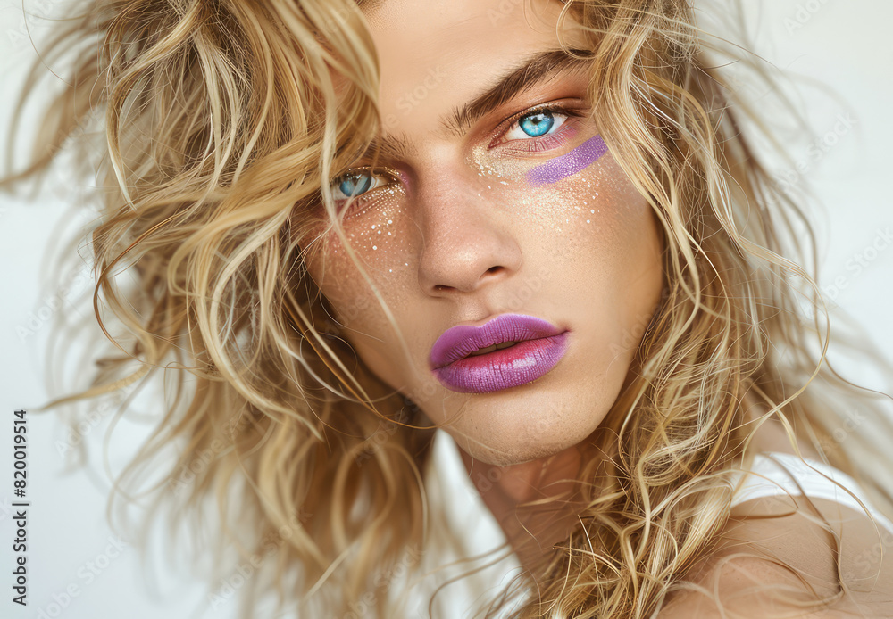 Portrait of a blond androgynous man with make-up Portrait of a blond androgynous man with make-up