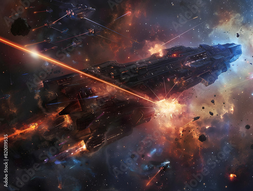 Stellar Confrontation: Clash of Massive Starships in the Void