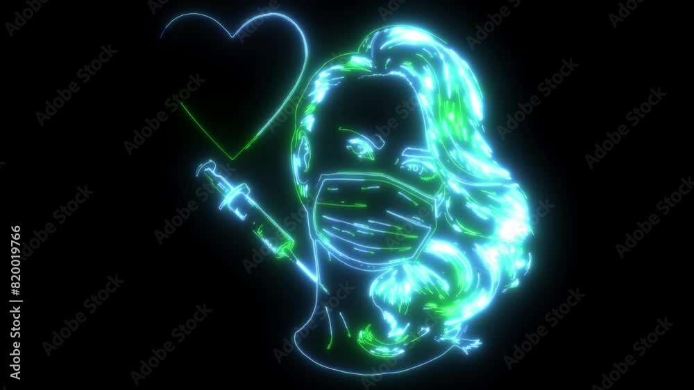 neon animation of Syringe for vaccination neon animation of Syringe for vaccination