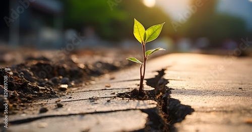 Life in an unexpected place: a green shoot sprouts through the asphalt, as if symbolizing will and endurance.