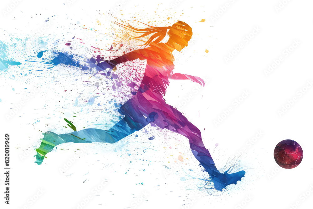 female soccer player in style of an aquarelle on white background female soccer player in style of an aquarelle on white background
