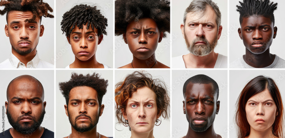 collection of portraits of angry looking people on white background collection of portraits of angry looking people on white background