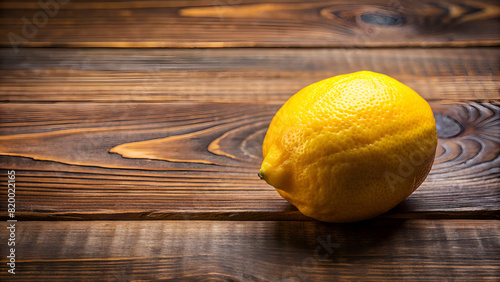 Single lemon isolated on a wooden background.