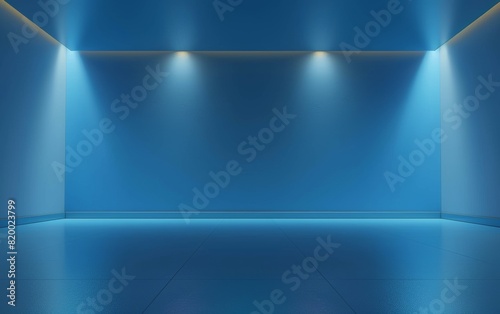 Empty minimalistic blue room with spotlight  ideal for background  presentation  and design inspiration.