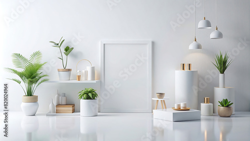 White background with a minimalist product setup, perfect for showcasing new items photo