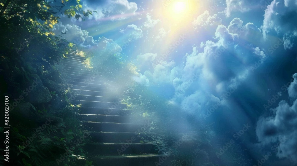 Stairway Leading Up to Heavenly Sky Toward the Light - Symbolizing Religion and Belief Stairway Leading Up to Heavenly Sky Toward the Light - Symbolizing Religion and Belief