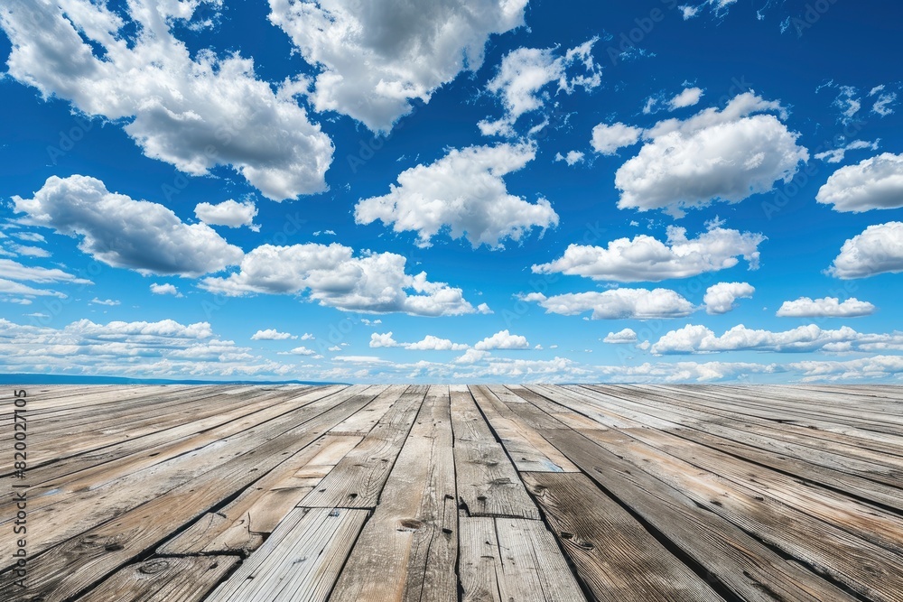 Nice Blue Sky with Floor Background with Beautiful Clouds Empty Landscape - Generative Ai