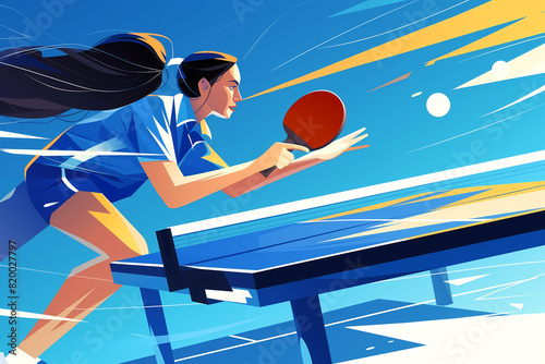 illustration of a woman playing table tennis with copy space