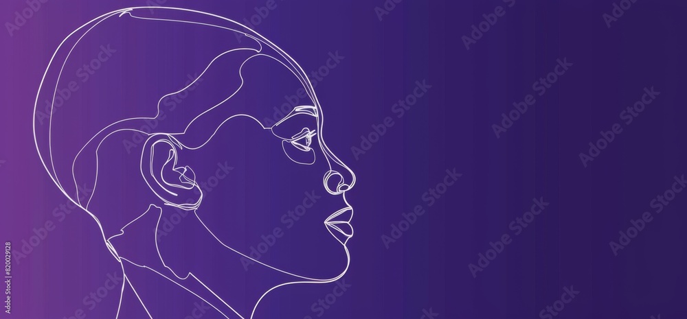 Simple White Outline of Head on Purple Banner for Mental Health Awareness, Leaving Space for Text or Logo in the Top Left Corner.