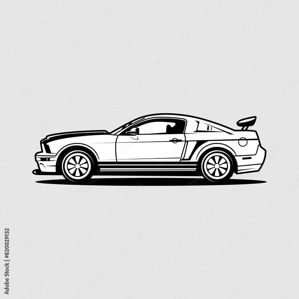 Fototapeta premium Best black and white American muscle car vector illustration for automotive t-shirt design