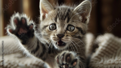 kitten swatting at the camera in a cute and playful manner