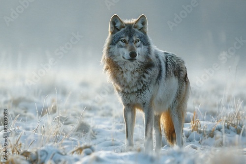 Digital artwork of  ugly wolf standing in a snowy field  high quality  high resolution