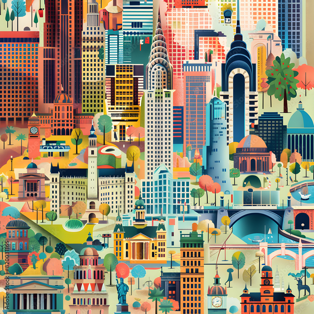 Vibrantly Illustrated Comprehensive City Guide Map