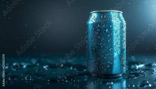 a can of soda with water drops with decent background generated by AI