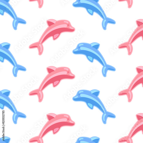 Children seamless pattern with dolphins. Nautical theme. Vector illustration