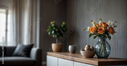  Stylish details of interior decor on a blurred background copy space