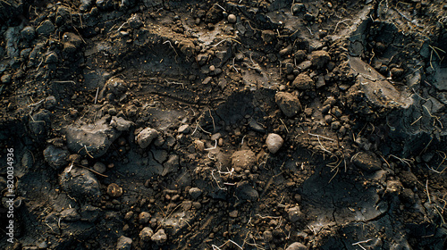 High-resolution photograph capturing the detailed surface of loamy soil from above, revealing its moist, nutrient-rich qualities perfect for gardening and farming visuals