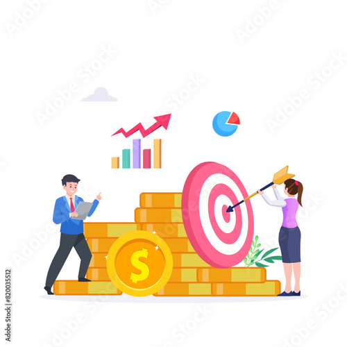 Financial target goal concept vector flat illustration,