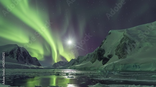 Green and Purple Auroras in the Antarctic Night Sky photo
