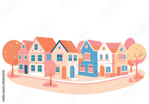 A row of houses with a tree in the background