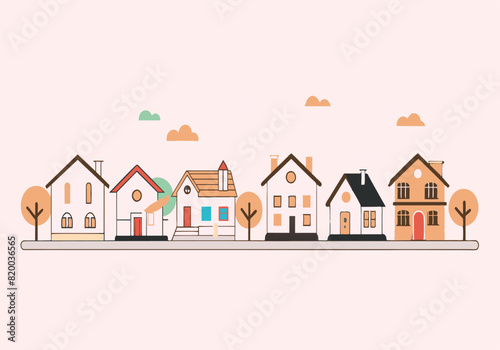 A row of houses with a tree in the middle