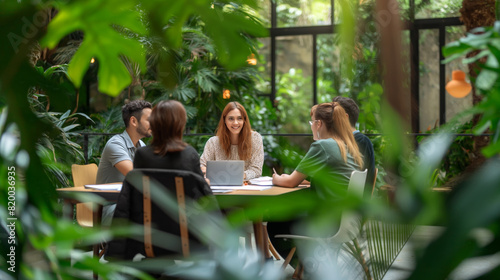 Collaborative Meeting in Green Workspace